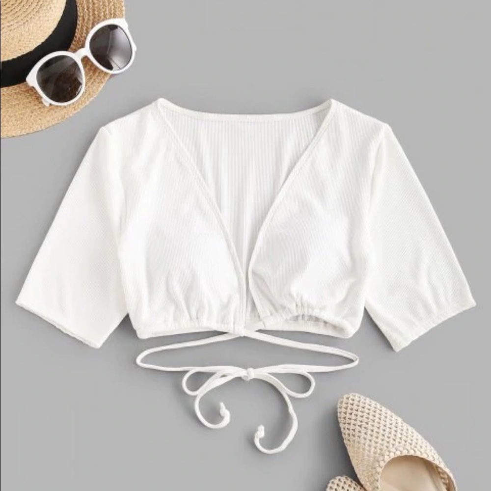 NEW! Ribbed Plunge Tie Swim Crop Top